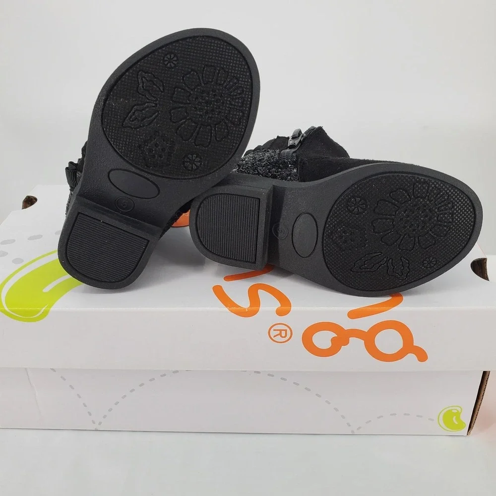 Jumping Beans Luella Black Glitter Ruffle Ankle Boots Toddler Girls Size 5T New